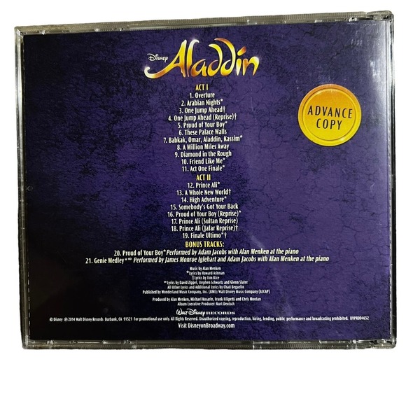 Disney Aladdin Original Broadway Cast Recording ADVANCE COPY Bonus Tracks - Picture 2 of 5